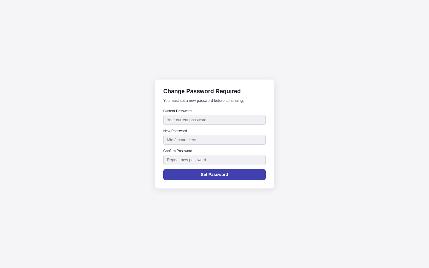 Change password screen